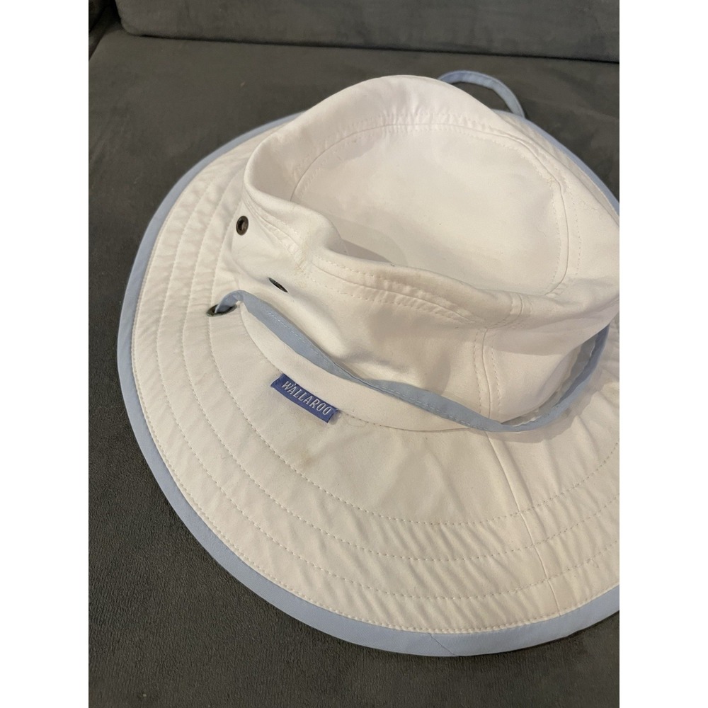 Wallaroo Hat Company Girls Explorer Sun Hat White and Light Blue Adjustable - Picture 5 of 7